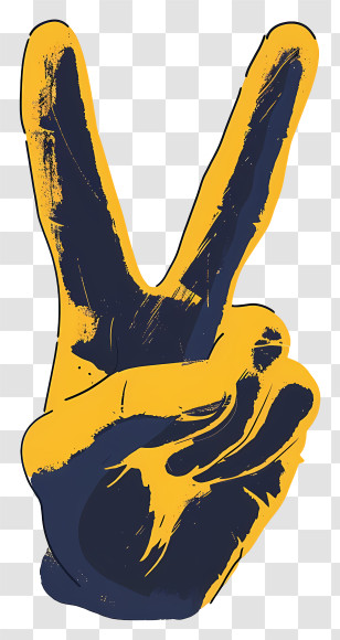 Two Fingers Raised Up - Yellow And Blue Peace Hand Symbol In Artistic Style Transparent PNG