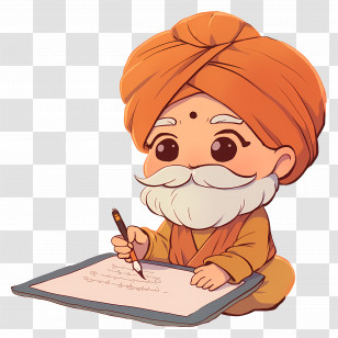 Indian Man Drawing - Cartoon Sage Writing With Turban Transparent PNG