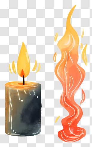 Watercolor Candle Drawing - Candle With Burning Flame Transparent PNG