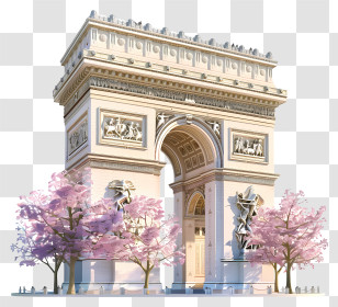 Arc De Triomphe - Arc De Triomphe With Cherry Blossoms Transparent PNG