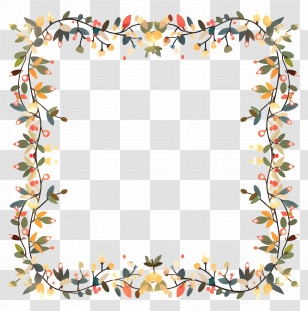 Fairy Lights - Floral Decorative Border With Leaves Transparent PNG