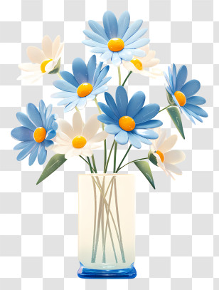 Daisies In Clear Vase - Blue And White Flower Bouquet In Vase Transparent PNG