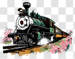 Steam Train - Vintage Steam Train On Tracks Transparent PNG