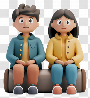 People Sitting - Cartoon Boy And Girl Sitting Together Transparent PNG
