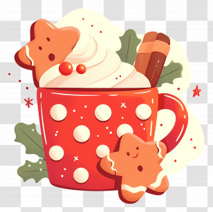 National Cocoa Day - Festive Hot Chocolate Cup With Gingerbread Cookies Transparent PNG
