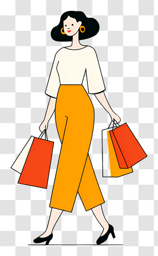 Woman Holding Shopping Bags - Stylish Woman Shopping Illustration Transparent PNG