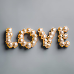 Love - Love Text Made Of Pearls On Grey Background Transparent PNG
