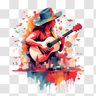 International Country Music Day - Girl Playing Guitar With Colorful Background Transparent PNG