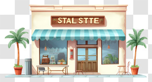 Small Store - Beige Storefront With Blue Awning Transparent PNG