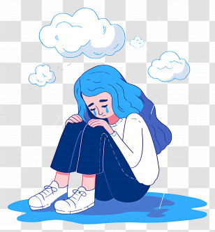 Sad Woman - Sad Girl With Clouds And Rain Transparent PNG
