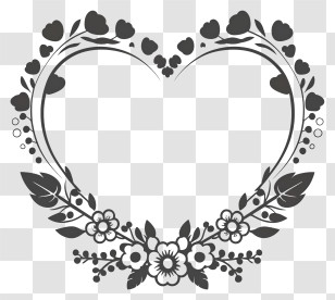 Black Floral Heart Frame - Black Floral Heart Pattern Design Transparent PNG