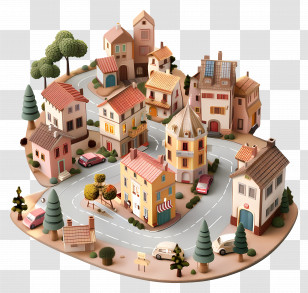 Small Town - Miniature Town Model With Colorful Houses Transparent PNG
