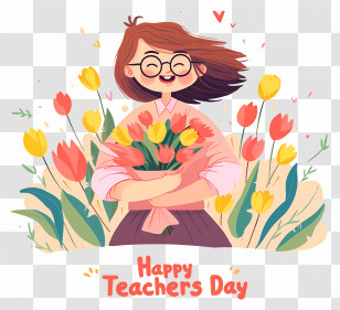 Happy Teachers Day - Happy Teachers Day With Flowers Transparent PNG
