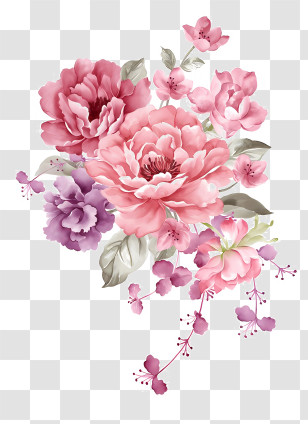 Flowers - Pink Floral Illustration With Delicate Blooms Transparent PNG