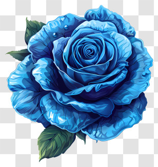 Blue Rose - Beautiful Blue Rose With Leaves Transparent PNG