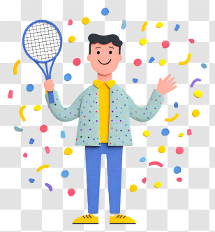 Cartoon Man Holding Racket - Happy Tennis Player With Racket Transparent PNG