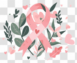 Breast Cancer Awareness - Pink Ribbon And Heart Design Transparent PNG