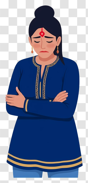 Sad Indian Woman - Pensive Woman In Traditional Attire Transparent PNG
