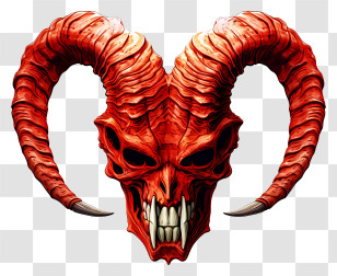 Demon Skull - Fantasy Red Horned Demon Skull Transparent PNG