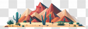 Desert Plateau - Desert Landscape With Mountains And Cacti Transparent PNG