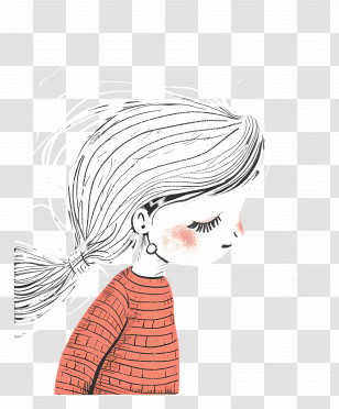 Long Hair - Pensive Girl Illustration Transparent PNG