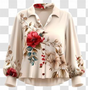 Blouse - Elegant Floral Blouse Transparent PNG