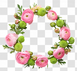 Ranunculus Chrysanthemums Wreath - Pink And Green Floral Wreath For Spring Decor Transparent PNG
