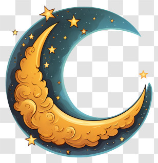 Doodle Style Moon And Star - Golden Crescent Moon With Clouds And Stars Transparent PNG