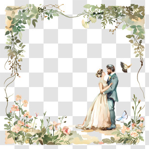 Wedding Frame - Romantic Wedding Scene With Flower Frame Transparent PNG