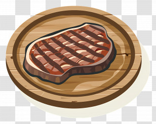 Steak - Grilled Steak On A Wooden Platter Illustration Transparent PNG