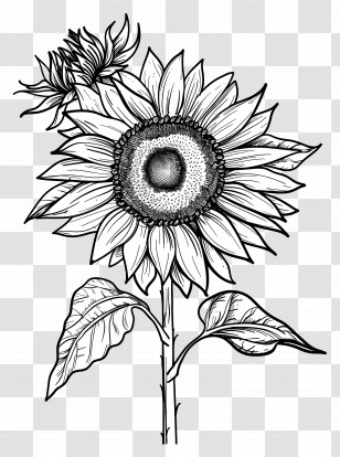Sunflower - Black-and-White Sunflower Line Art Illustration Transparent PNG