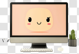 Computer Monitor - Computer Screen With Kawaii Face And Desk Decor Transparent PNG