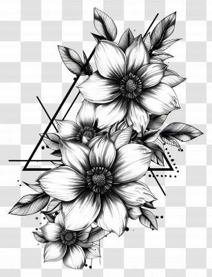 Flower Tattoo - Black And White Floral Design Transparent PNG