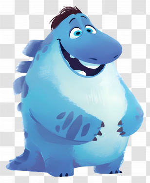 Happy Monster - Cute Blue Cartoon Dinosaur Design Transparent PNG