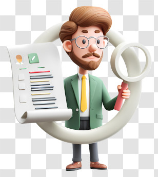 Looking For Job - Cartoon Man With Document And Magnifying Glass Transparent PNG