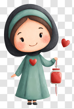 Muslim Woman Donating Blood - Cute Girl Holding Blood Donation Bag Transparent PNG
