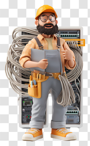 Network Engineer - Cartoon Electrician With Tools And Cables Transparent PNG