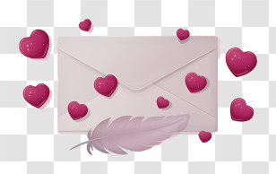 Mail - White Envelope With Pink Hearts And Feather Accent Transparent PNG