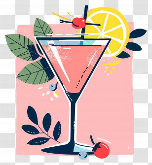 Cartoon Cocktail - Refreshing Cocktail With Lemon And Cherry Transparent PNG