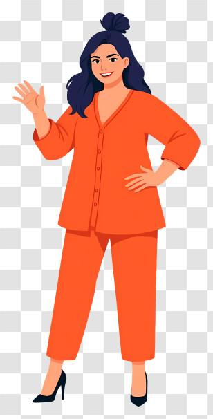 Woman Full Body - Cheerful Woman In Orange Outfit Transparent PNG