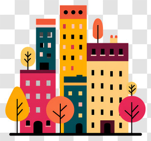 Colorful City Buildings - Colorful Urban Buildings Transparent PNG