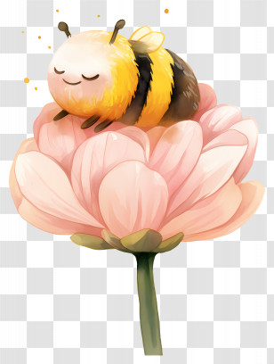 Kawaii Bee - Adorable Bee Resting On Pink Flower Transparent PNG