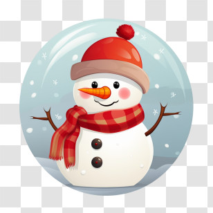 Snowman - Cartoon Snowman With Red Hat And Scarf Transparent PNG