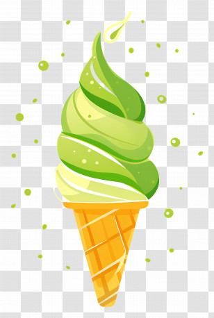 Matcha Ice Cream - Bright Lime Green Ice Cream Cone Design Transparent PNG