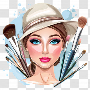 Beauticians Day - Woman Surrounded By Makeup Brushes Transparent PNG