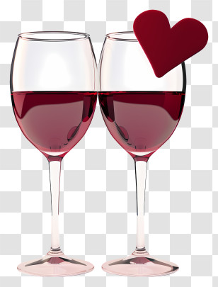 Realistic Valentine Wine Glasses - Two Wine Glasses With A Red Heart Transparent PNG