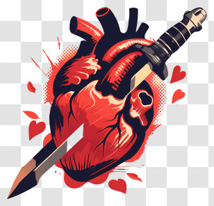 Heart Tattoo - Dramatic Heart Pierced By Sword Transparent PNG