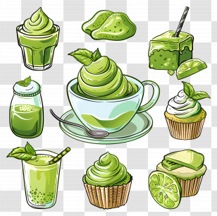 Matcha Desserts - Matcha-Themed Desserts And Beverages Illustration Transparent PNG