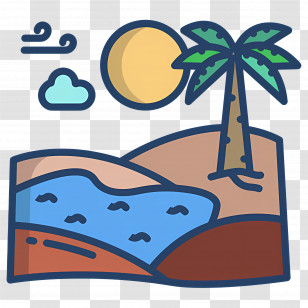 Desert Oasis - Tropical Beach Scene Illustration Transparent PNG