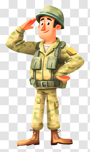 Military Soldier Giving Salute - Cartoon Soldier Saluting In Gear Transparent PNG